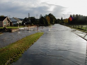 Road flooding in Tarland village